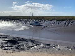 Very low tide and deep channels as we began to follow the River Axe towards Brean